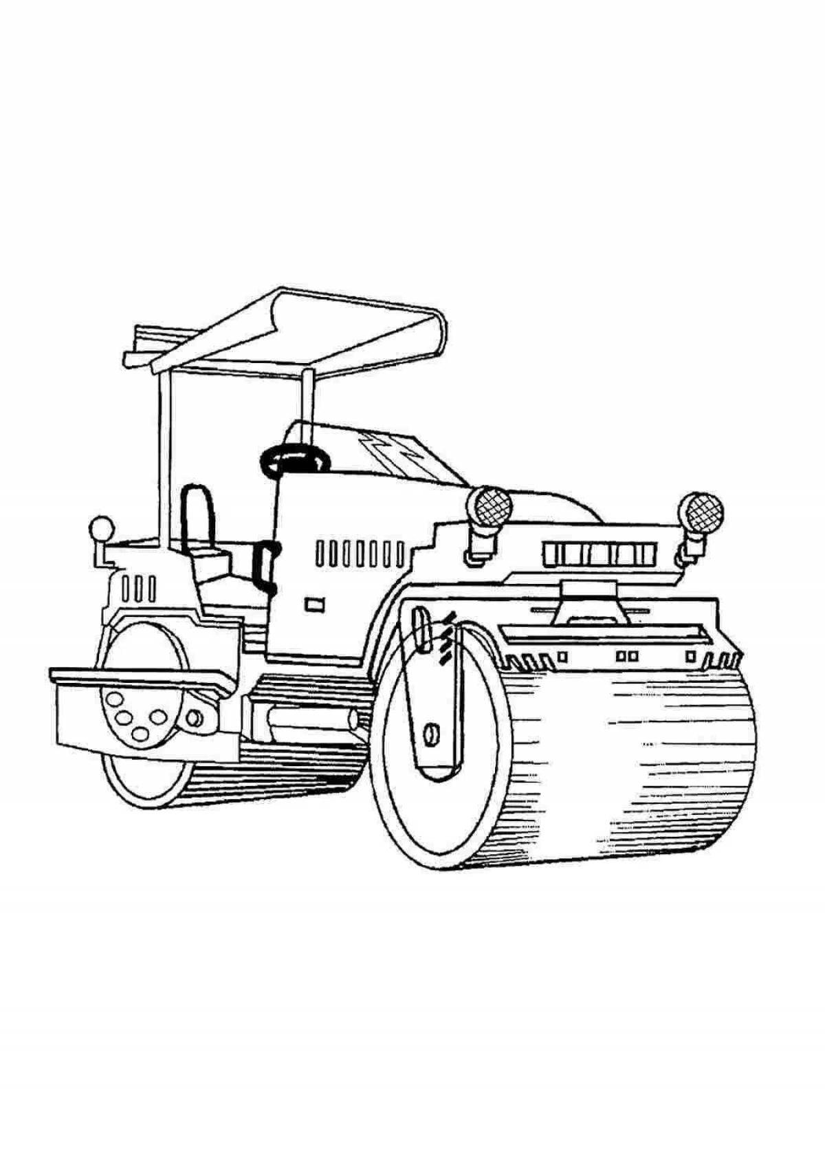 Playful construction machinery coloring page for boys