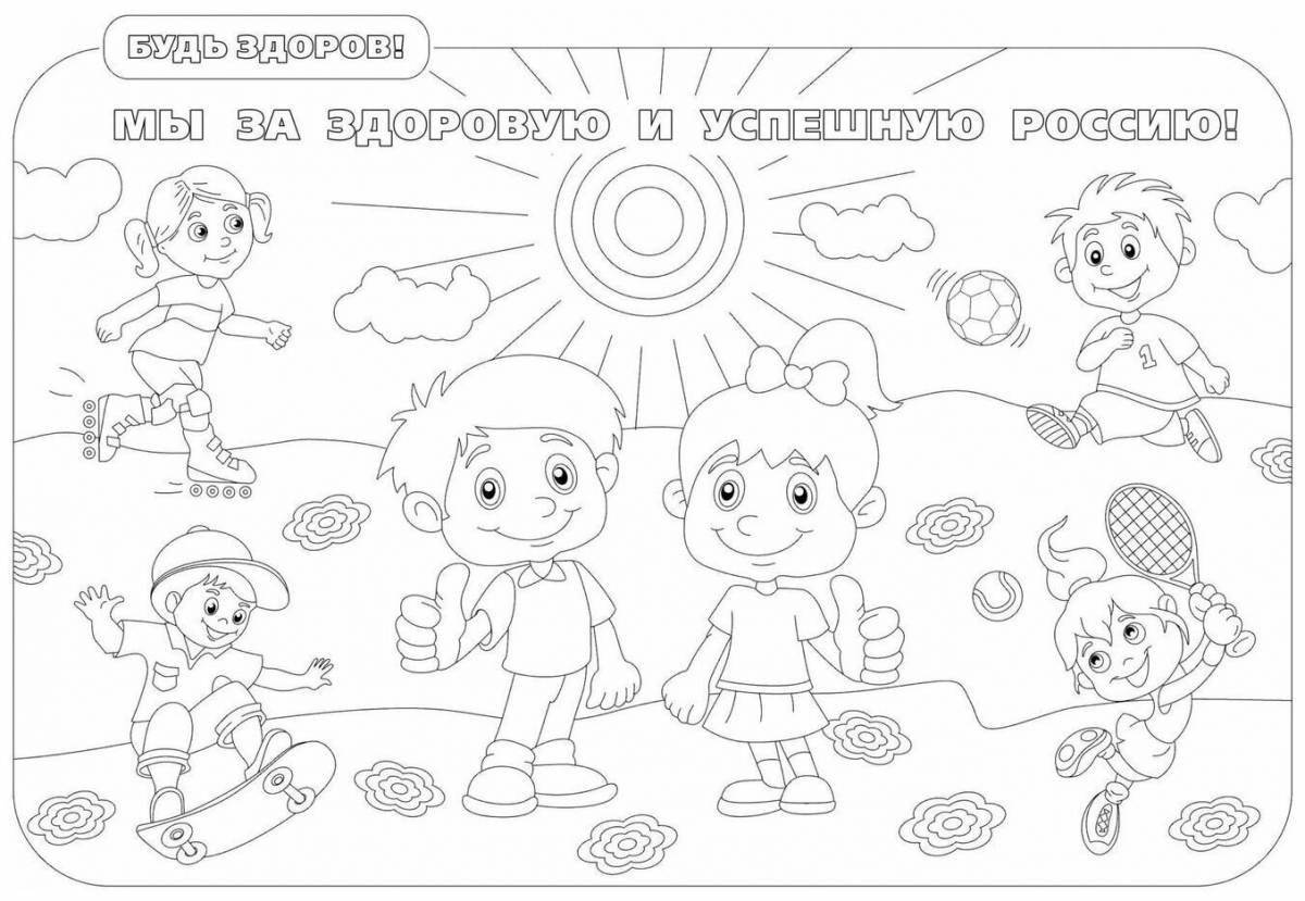 Colorful healthy lifestyle coloring book for schoolchildren