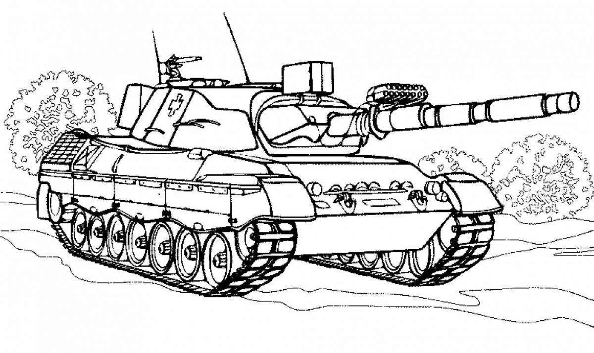 Привлекательный танк-раскраска для детей 5 лет