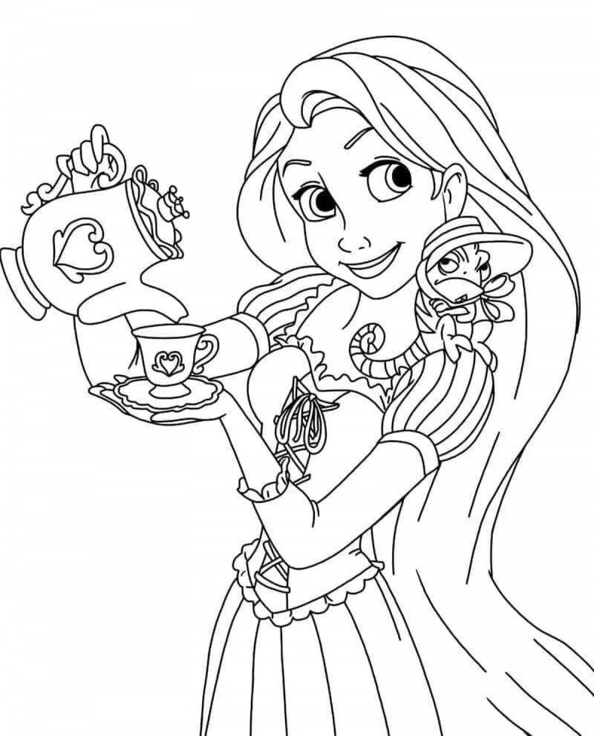 Волшебная раскраска принцесса рапунцель для детей