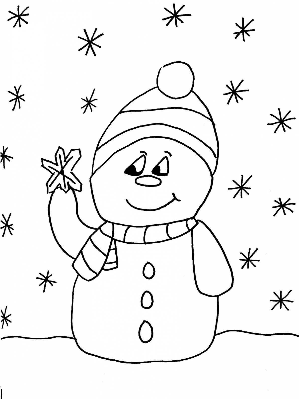 Яркая раскраска снеговик для детей 3-4 лет