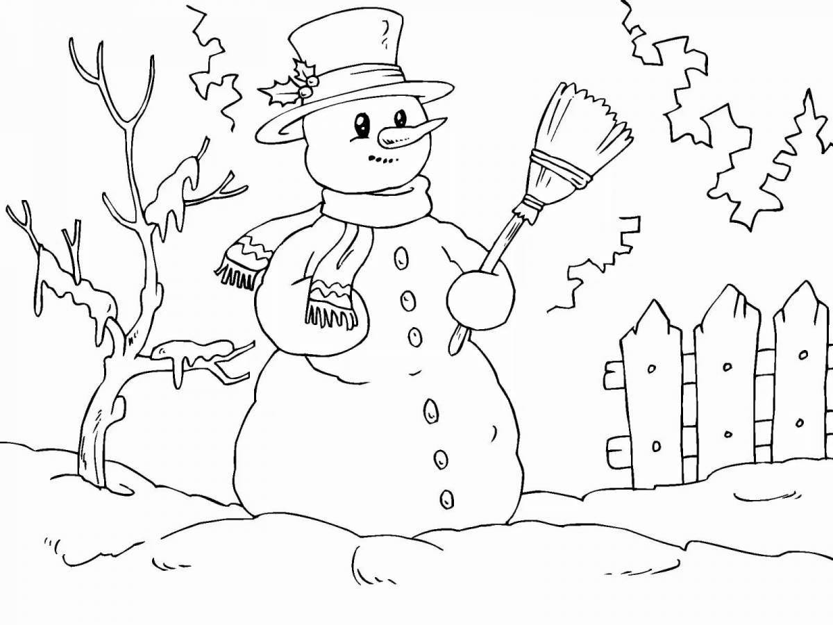 Милая раскраска снеговик для детей 3-4 лет