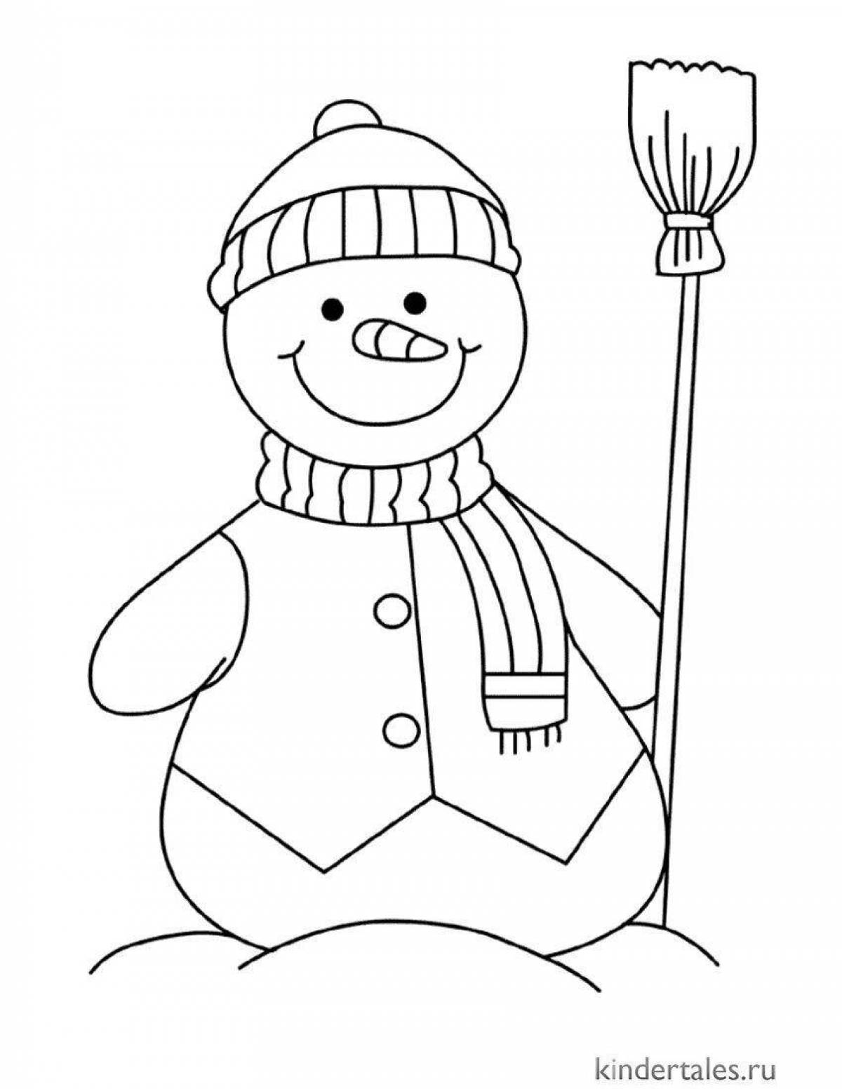 Увлекательная раскраска снеговик для детей 3-4 лет