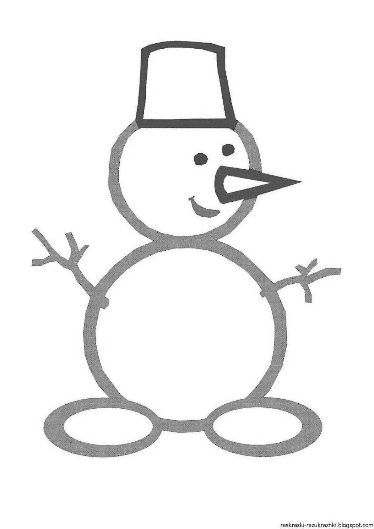 Цветная раскраска снеговик для детей 3-4 лет
