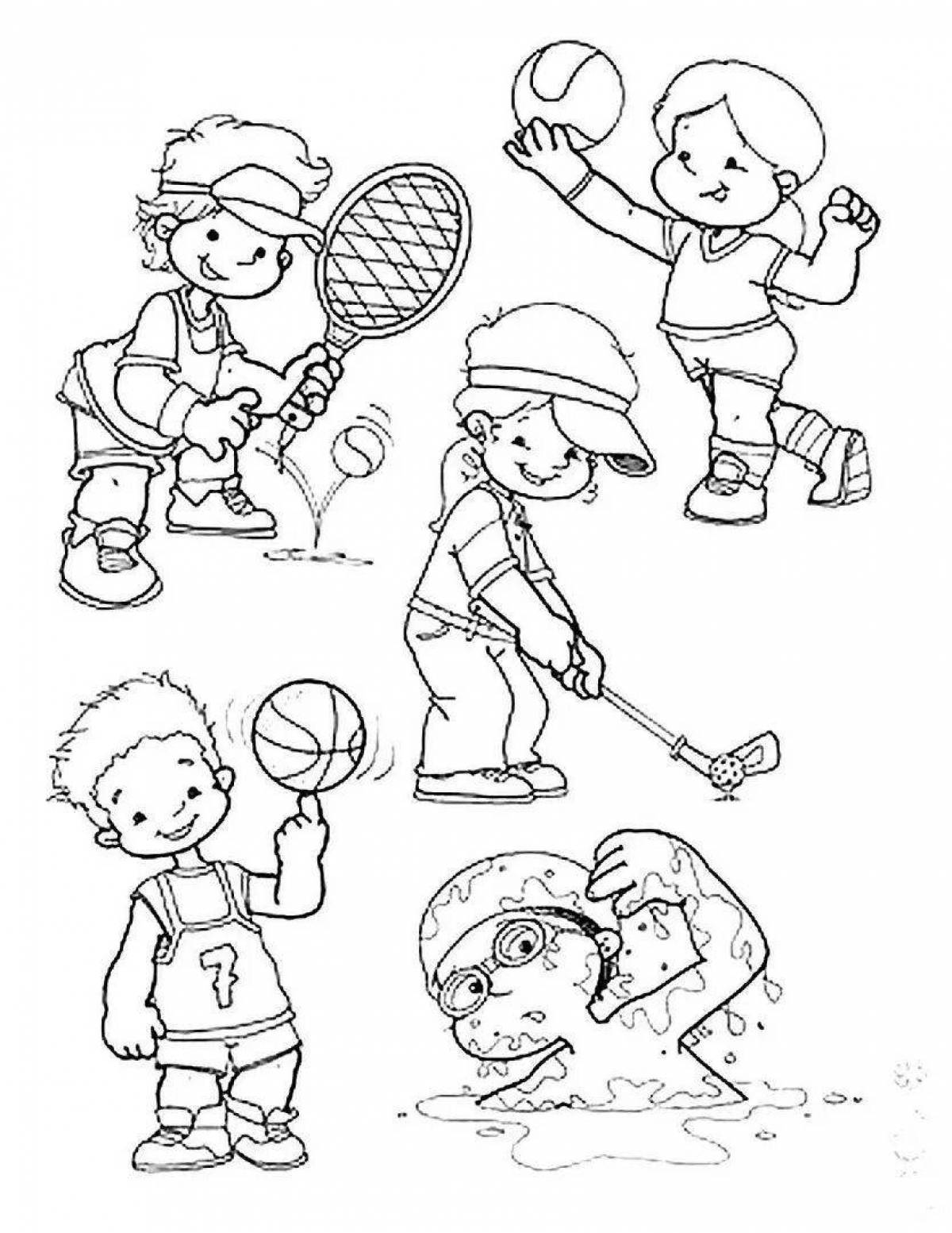 Adorable sports coloring book for kindergarten