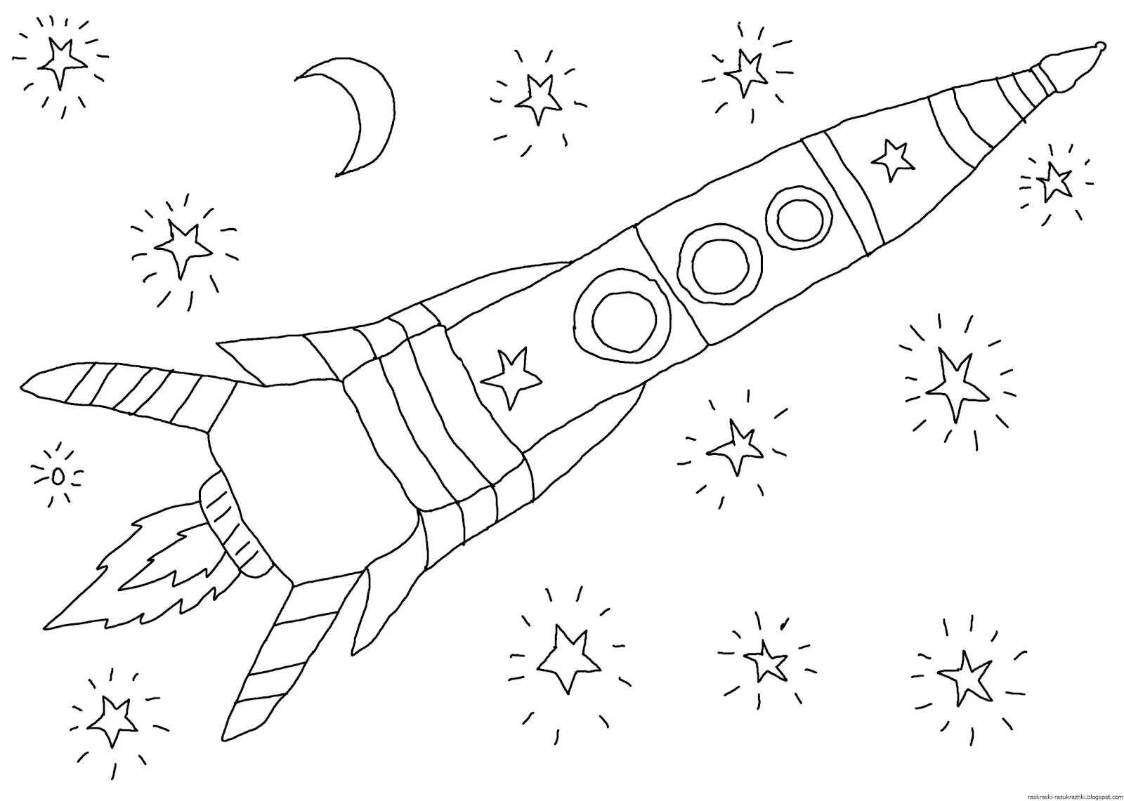 Color-radiant rocket coloring page for children 4-5 years old