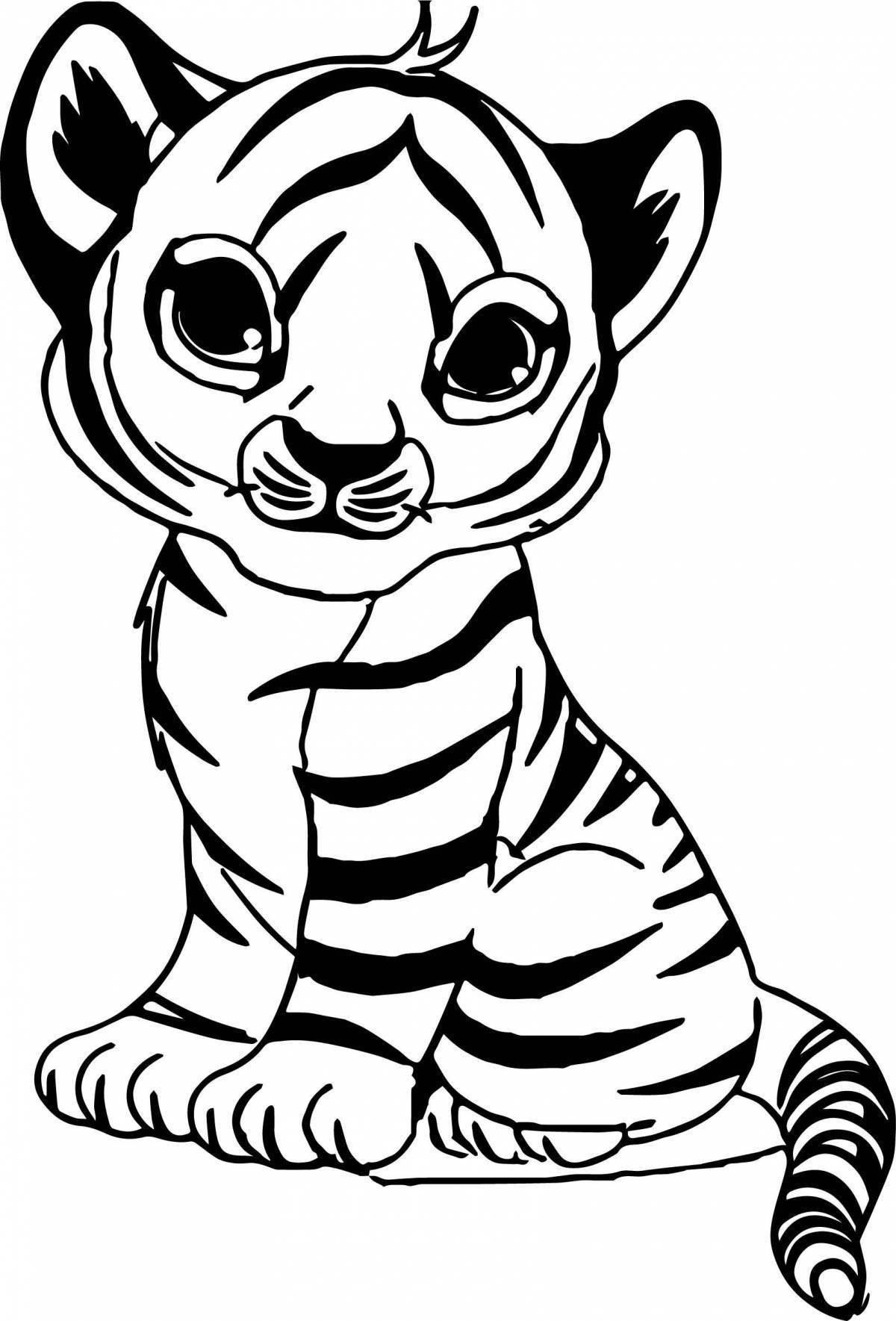 Яркая раскраска тигра для детей 3-4 лет