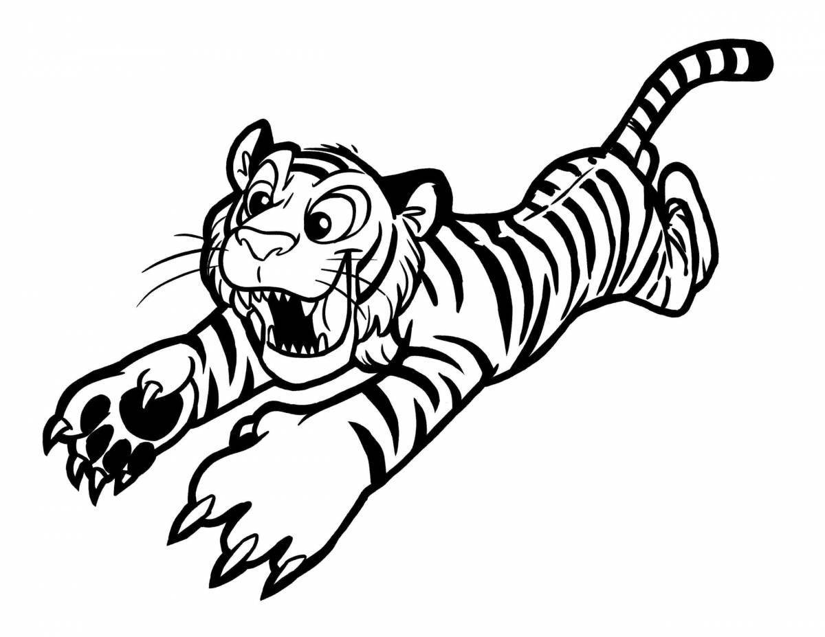 Playful tiger coloring page for 3-4 year olds