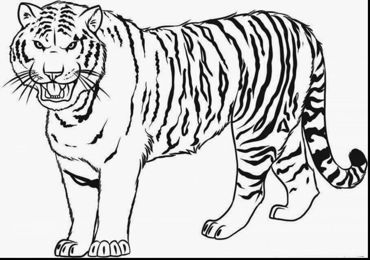 Развлекательная раскраска тигра для детей 3-4 лет