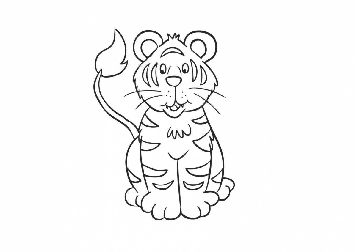 Раскраска очаровательный тигр для детей 3-4 лет