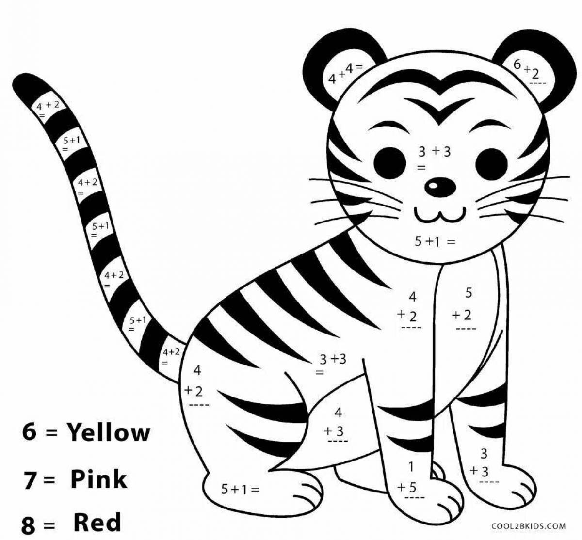 Coloring book magic tiger for children 3-4 years old