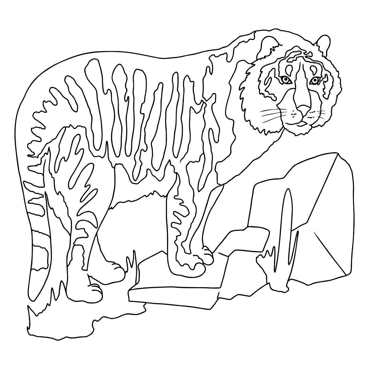 Яркая страница раскраски тигра для детей 3-4 лет