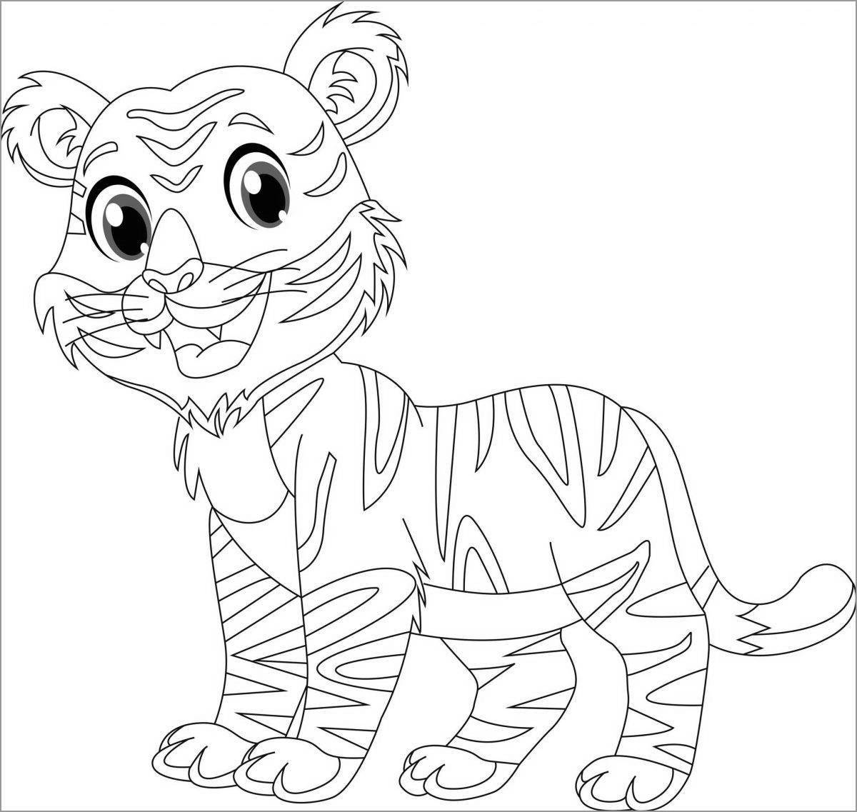 Раскраска блестящий тигр для детей 3-4 лет
