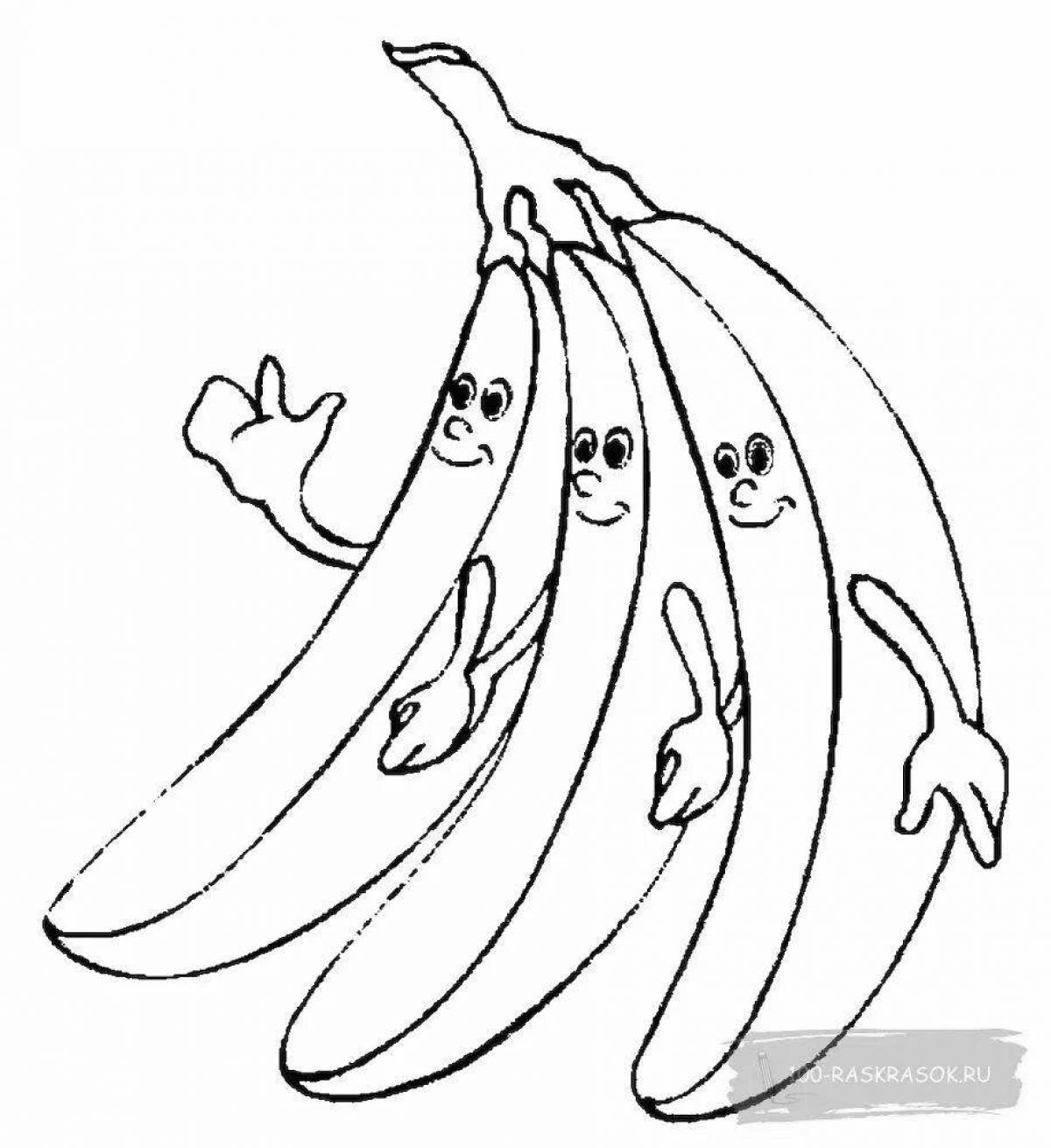 Colored banana coloring book for 2-3 year olds