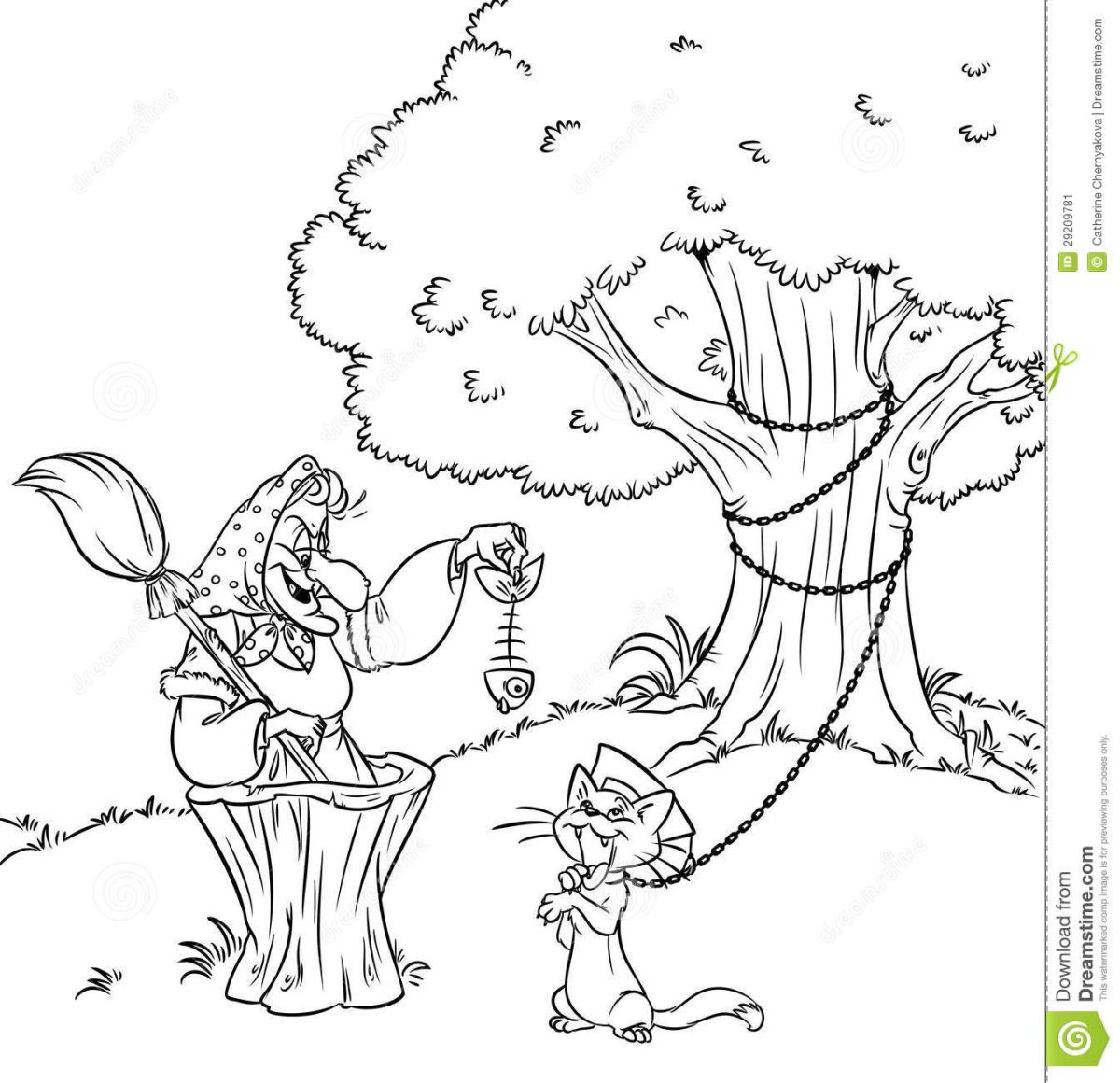 У Лукоморья дуб зеленый раскраска для детей