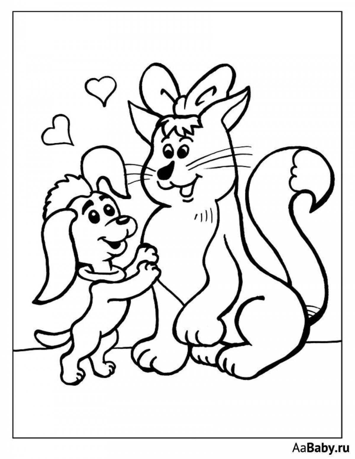 Fluffy cats and dogs coloring page
