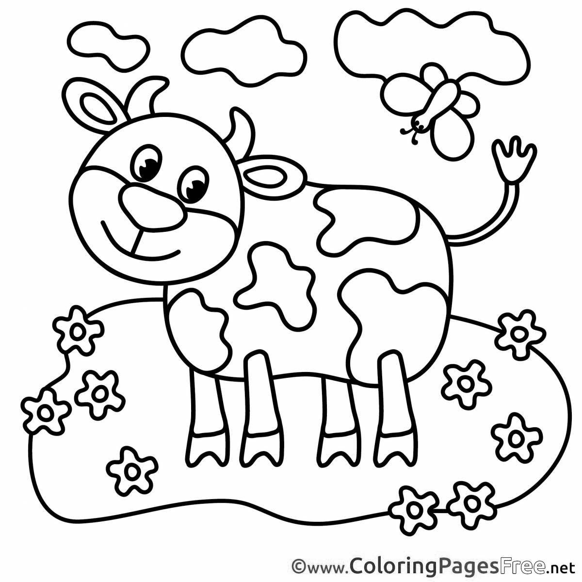 Раскраска яркая корова для дошкольников
