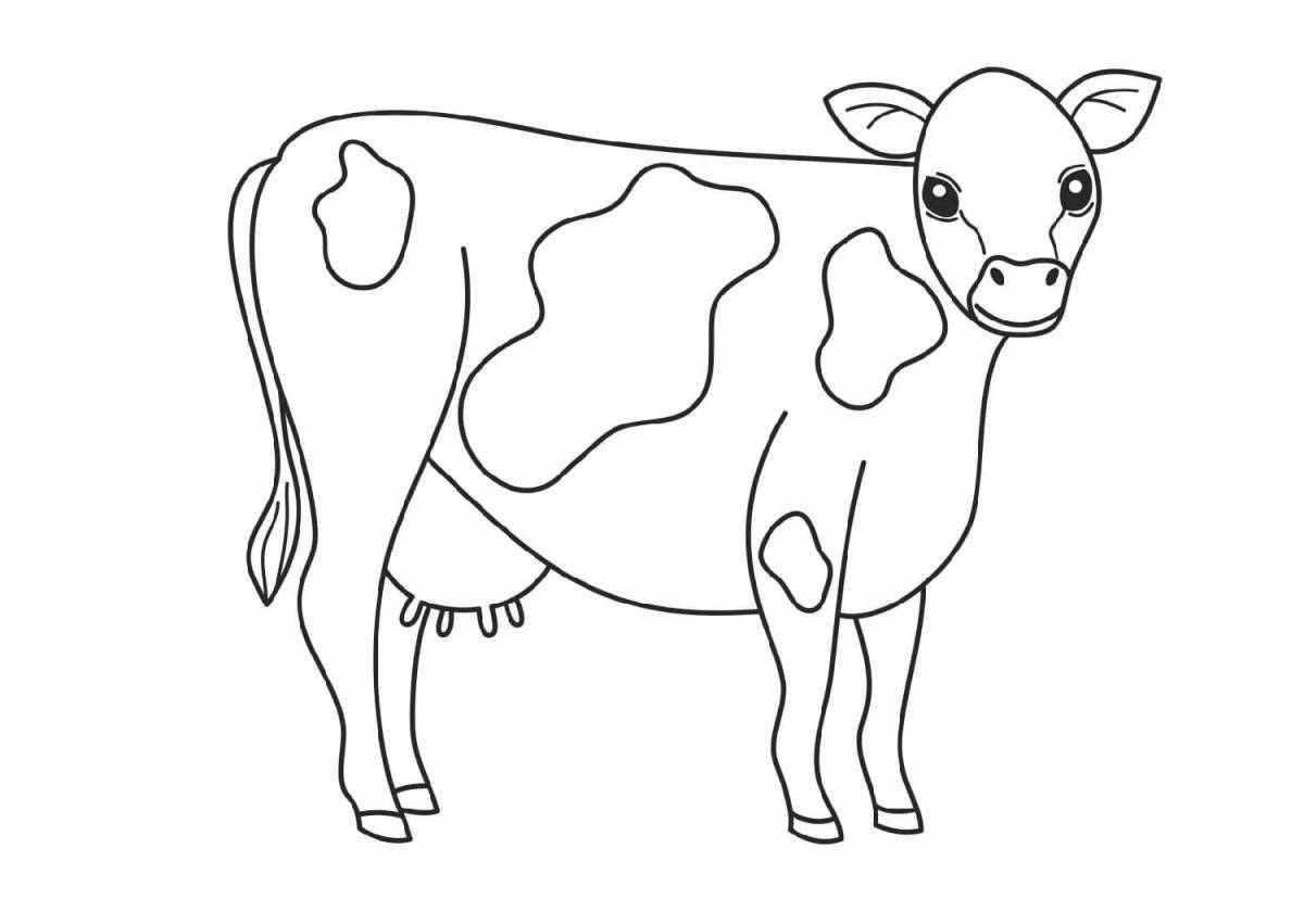 Colorful cow coloring page for 2-3 year olds