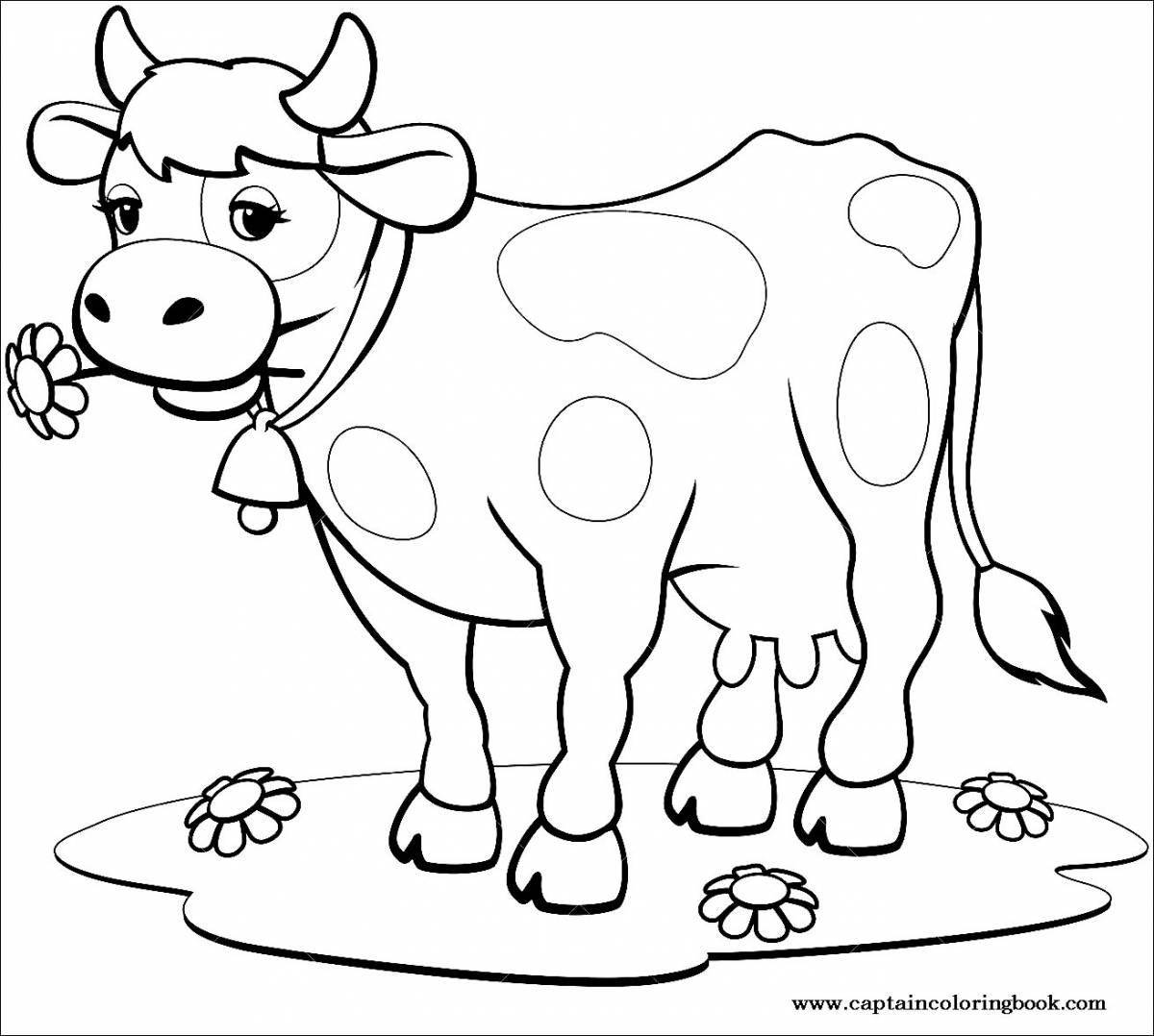 Радостная корова-раскраска для малышей