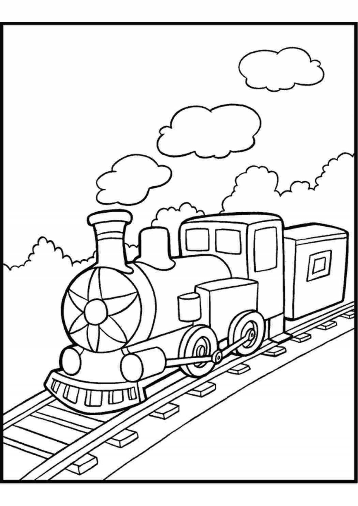 Яркая раскраска поезда для дошкольников 2-3 лет