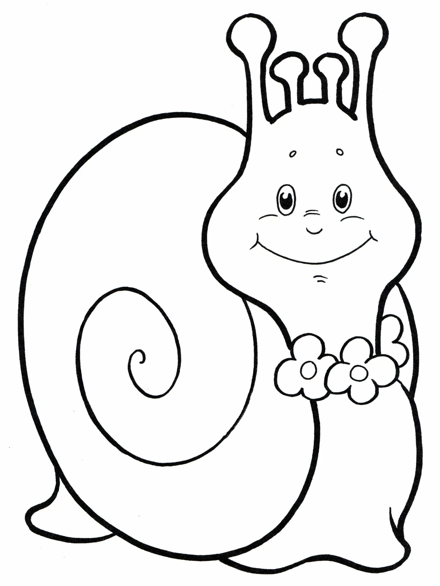 Playful coloring book snail for 3-4 year olds
