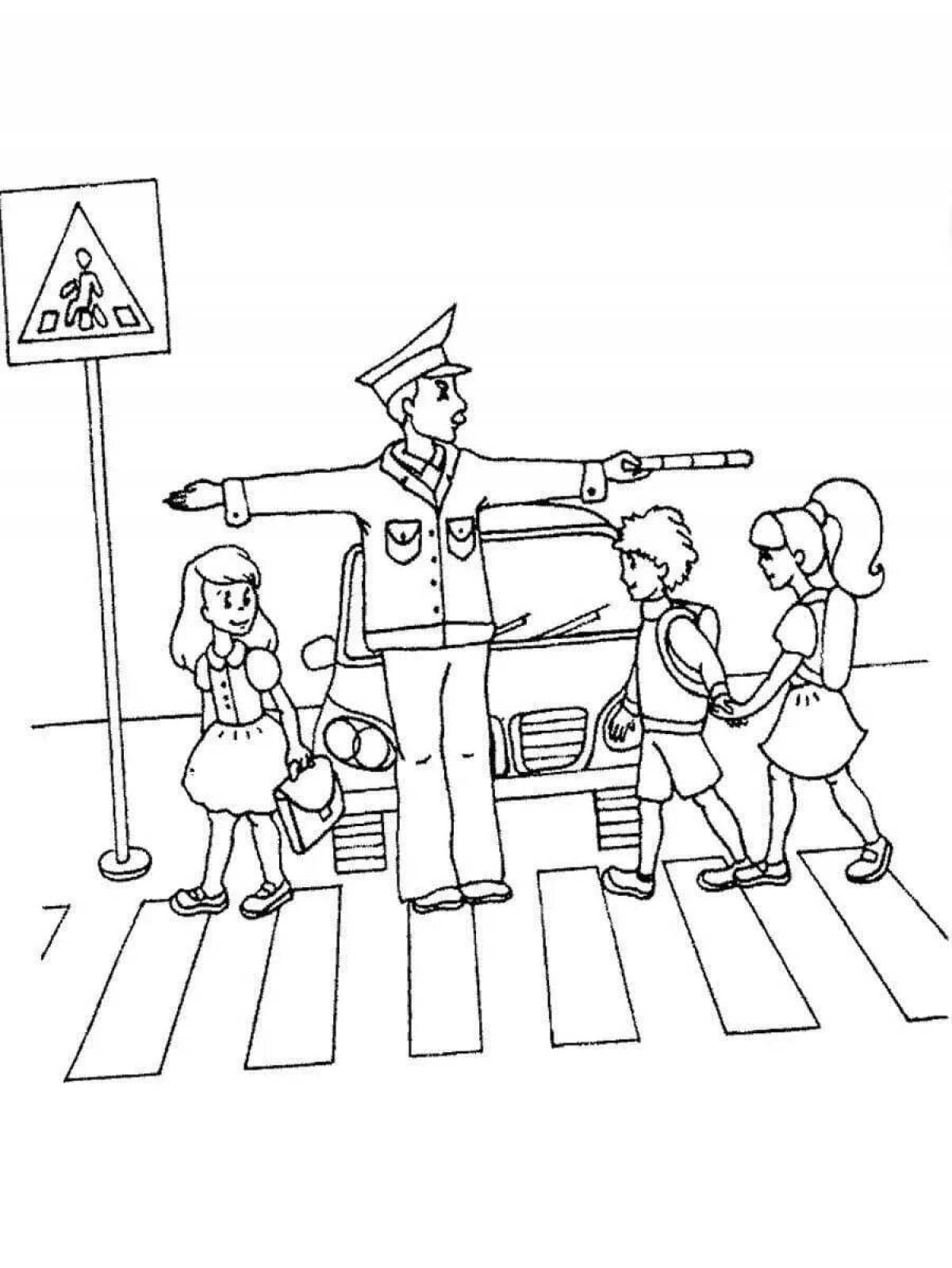 Bright coloring traffic rules for class 1