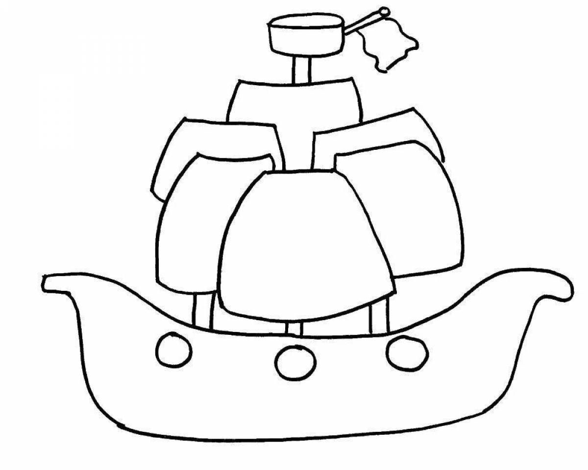 Coloring book funny boat for children 4-5 years old