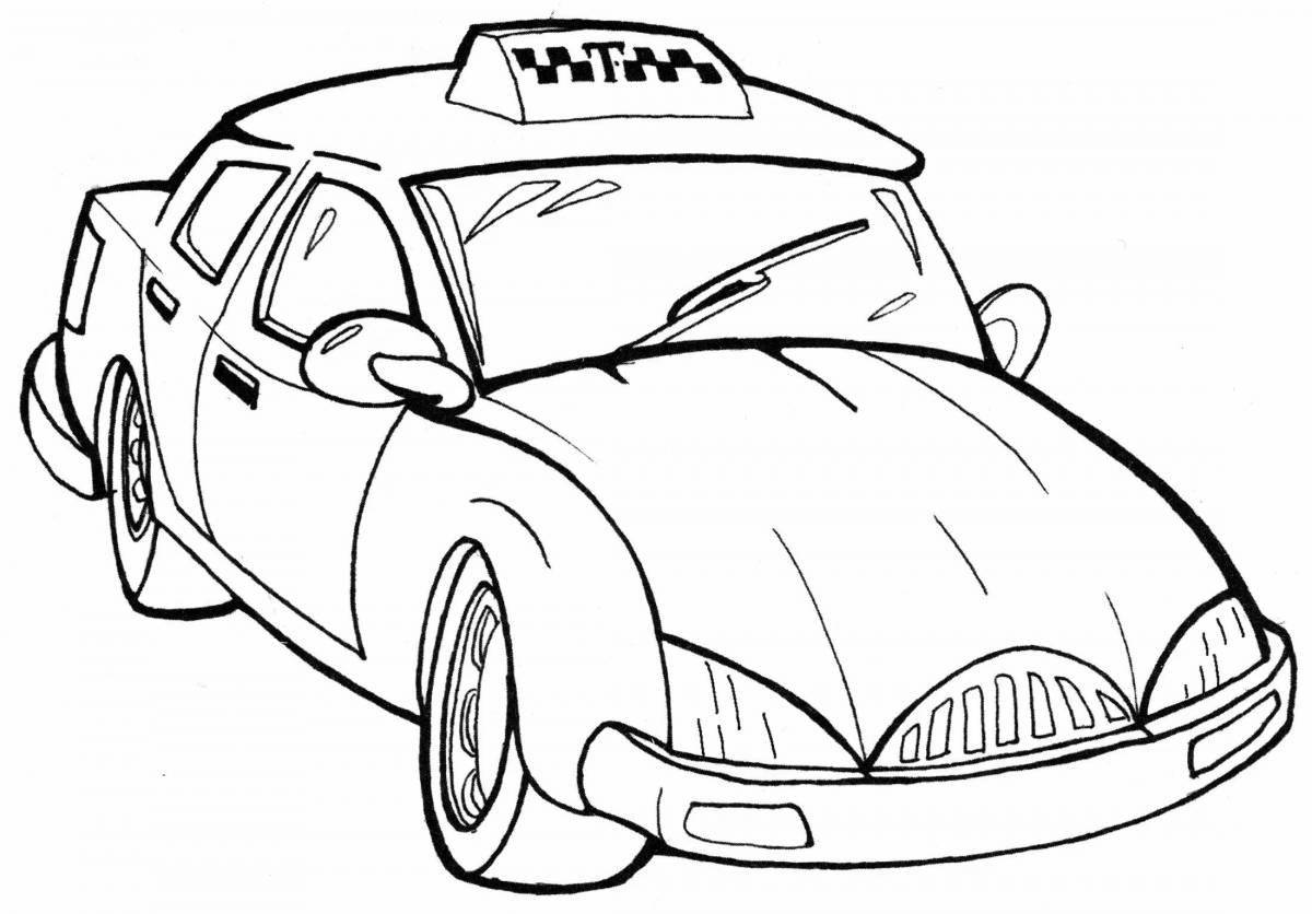 Colorful taxi coloring page for 3-4 year olds