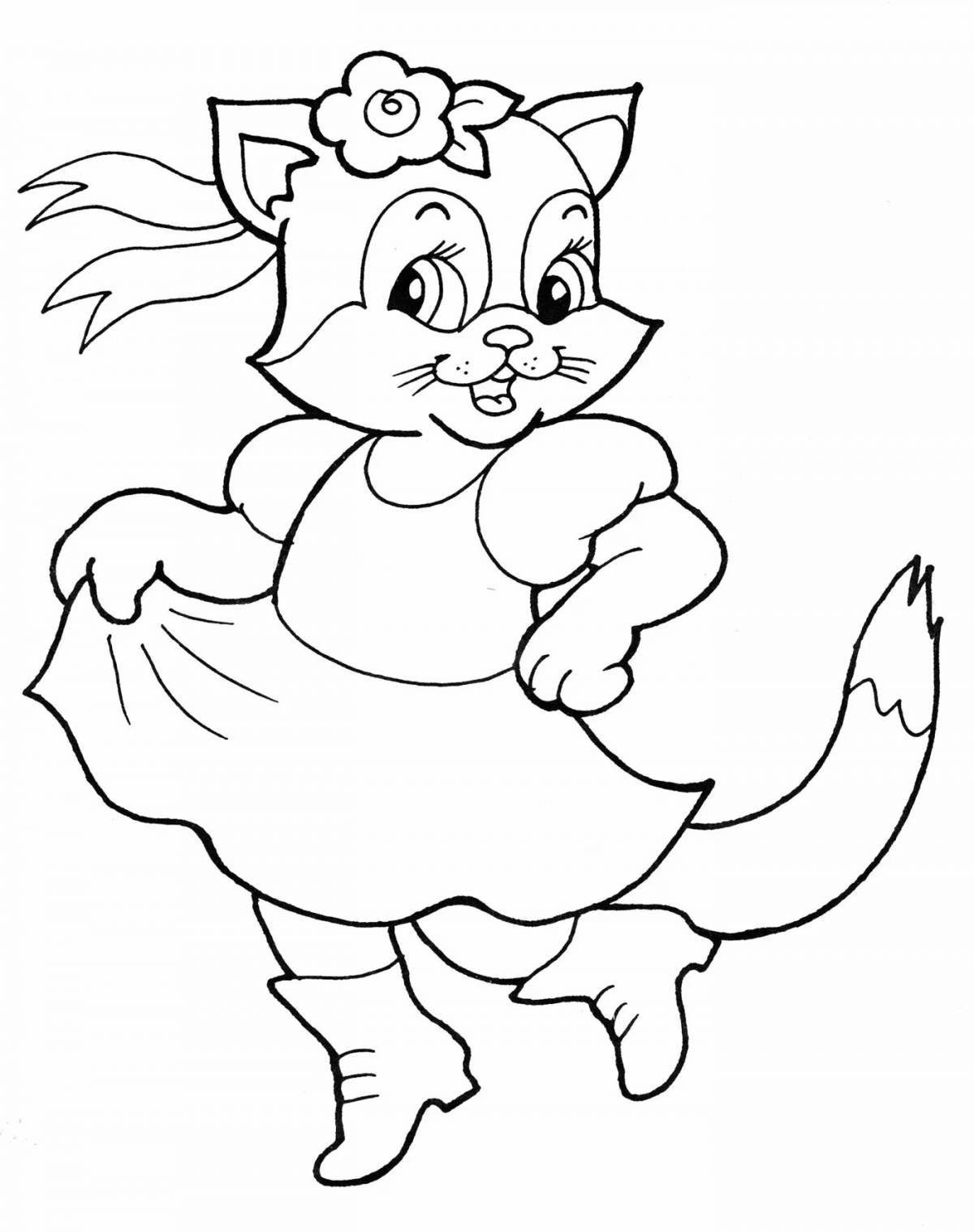 Colorful cat house coloring page for kids