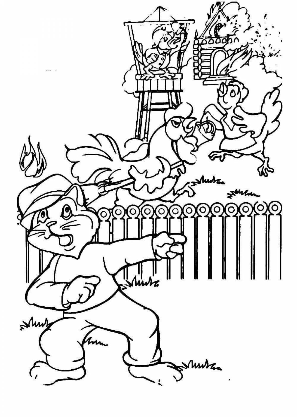 Coloring page happy cat house for kids