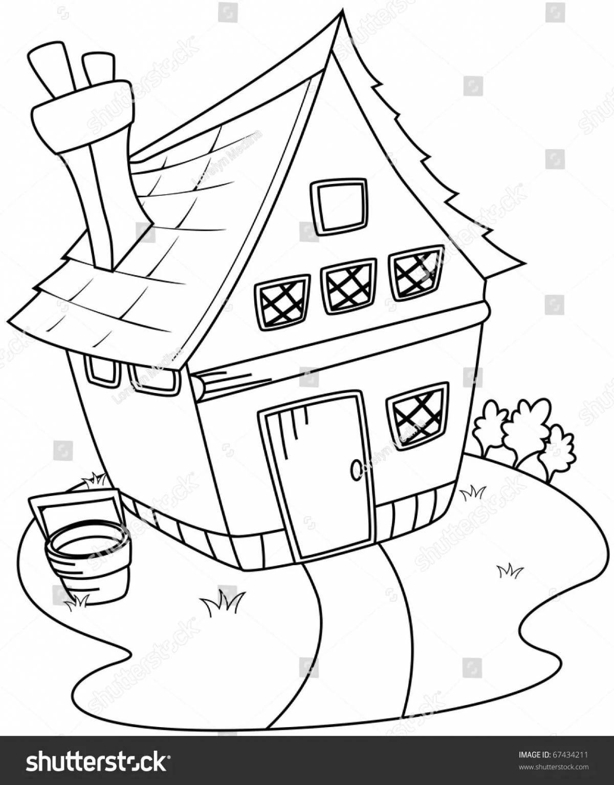 Coloring page funny cat house for kids