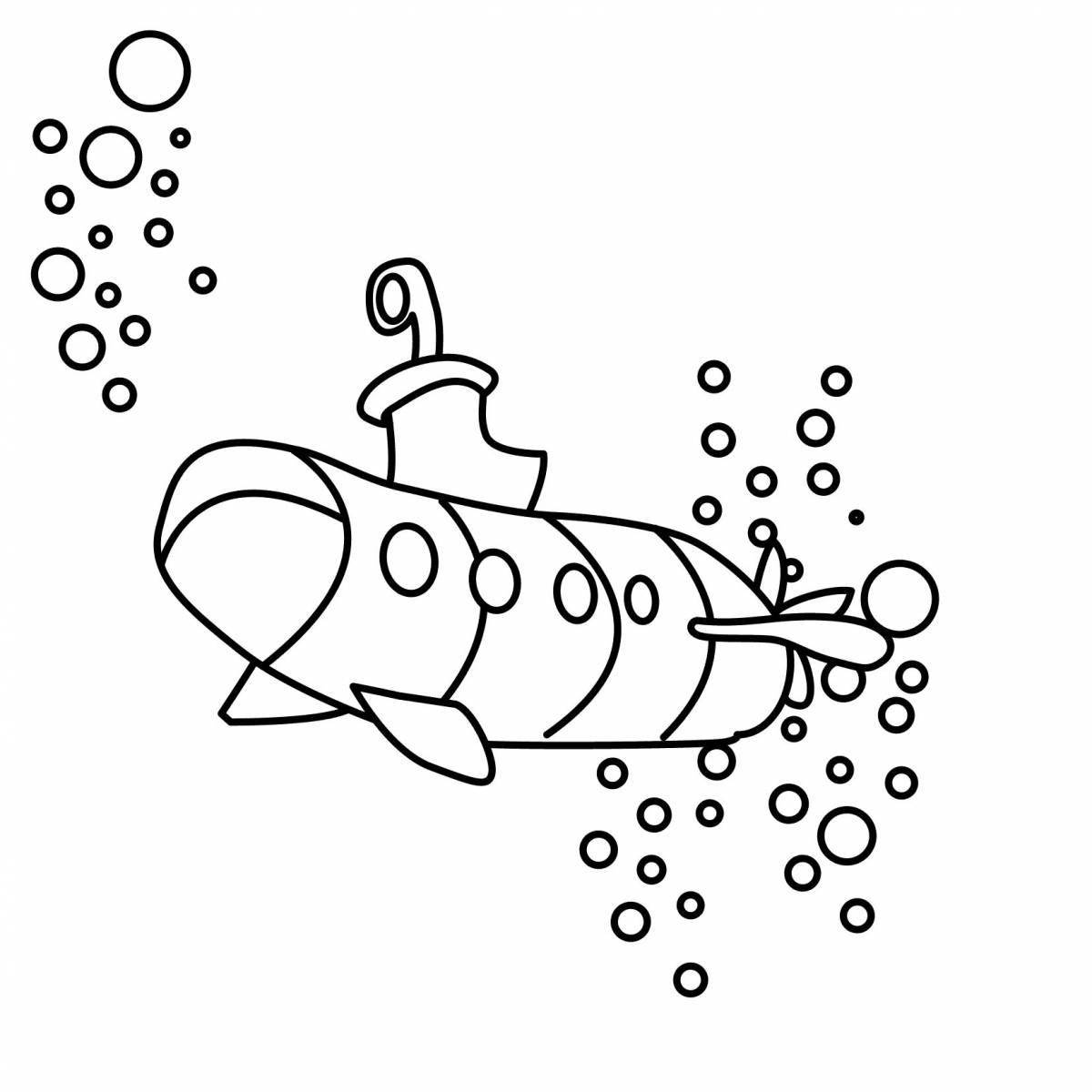 Веселая раскраска подводной лодки для детей 5-6 лет