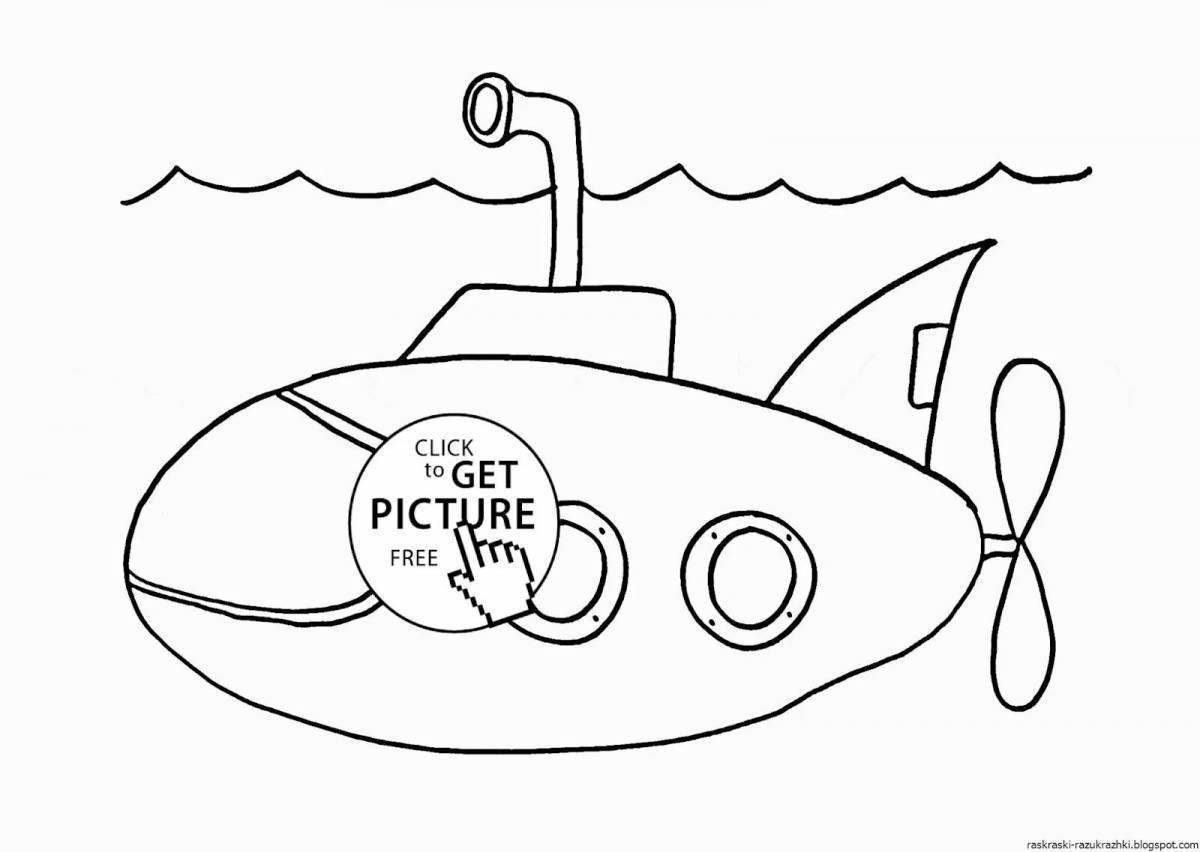 Креативная раскраска подводной лодки для детей 5-6 лет