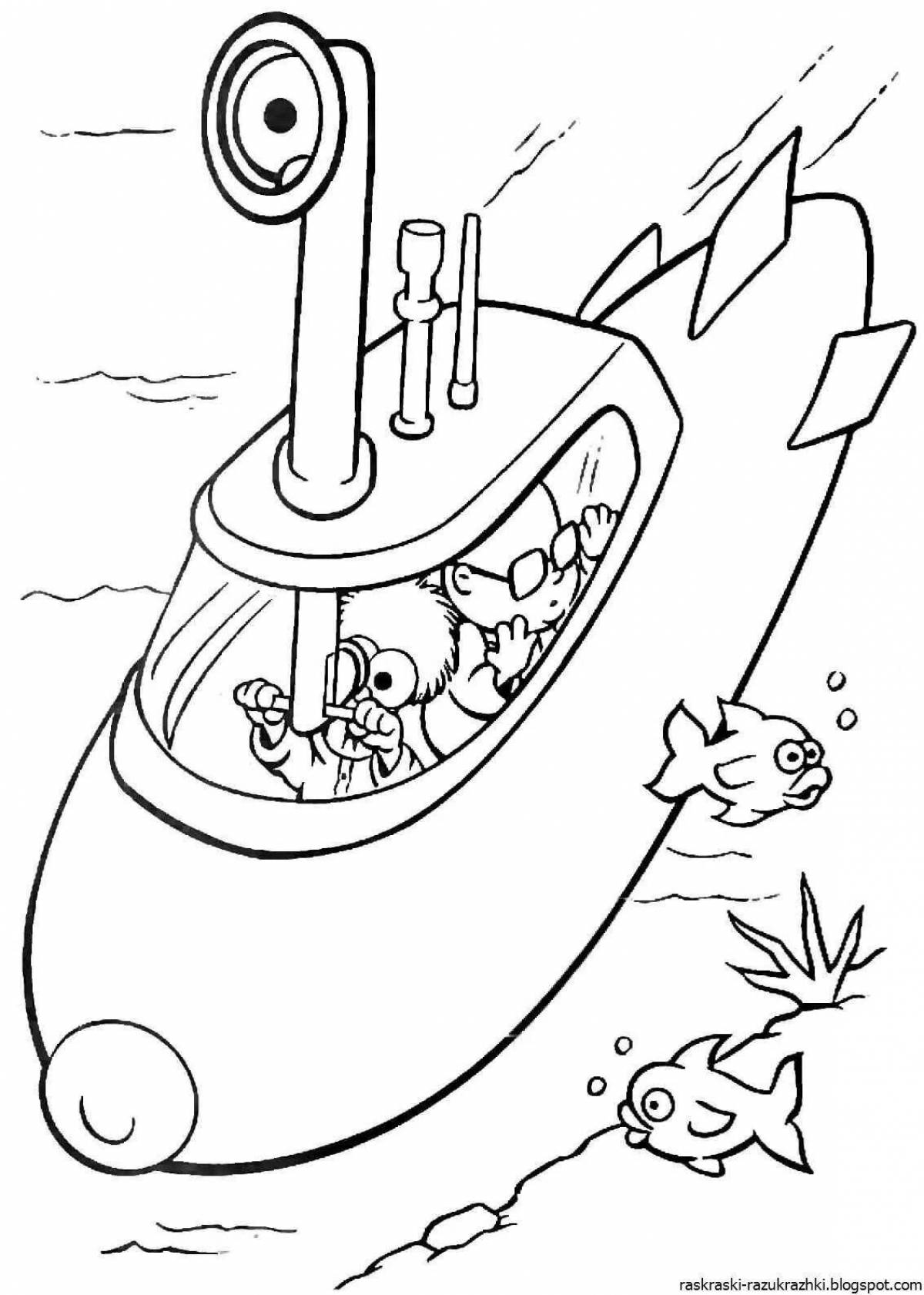 Славная подводная лодка раскраски для детей 5-6 лет
