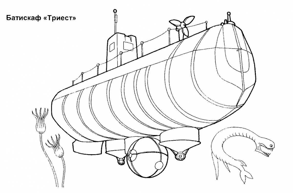 Привлекательная подводная лодка раскраски для детей 5-6 лет