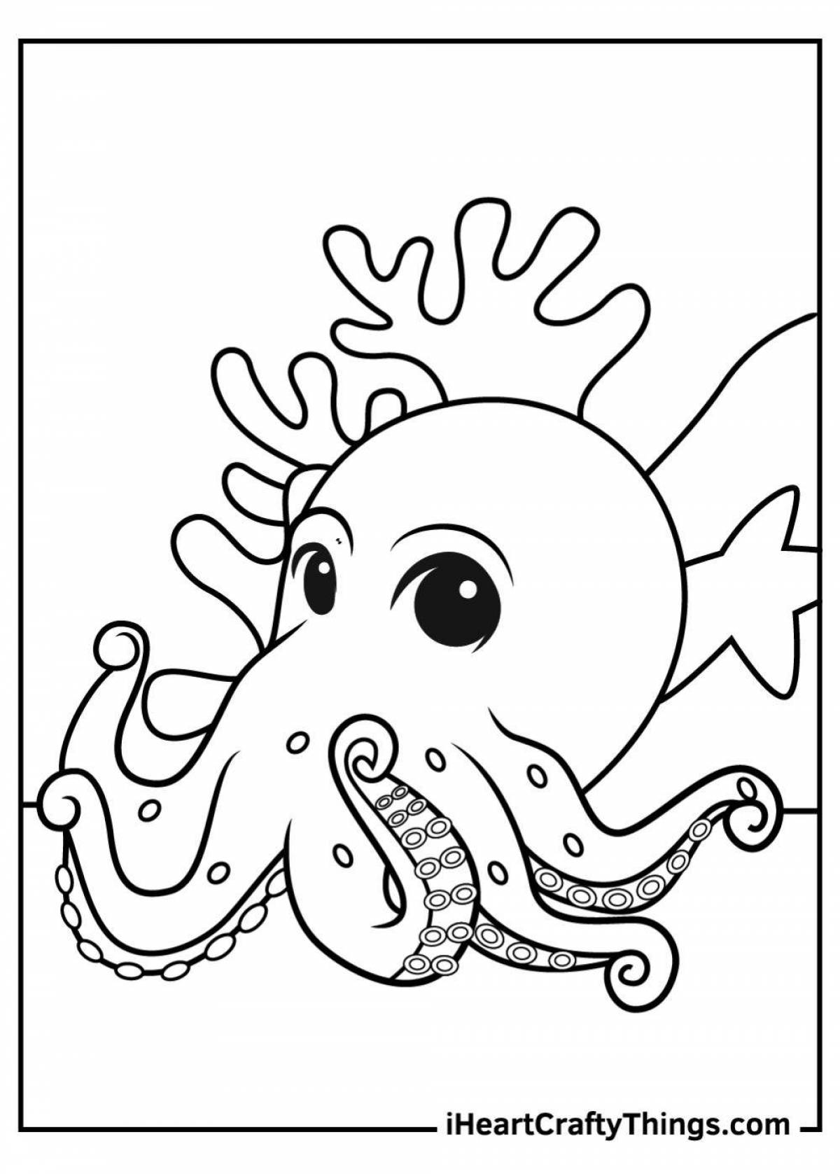 Colorful marine life coloring page for 3-4 year olds