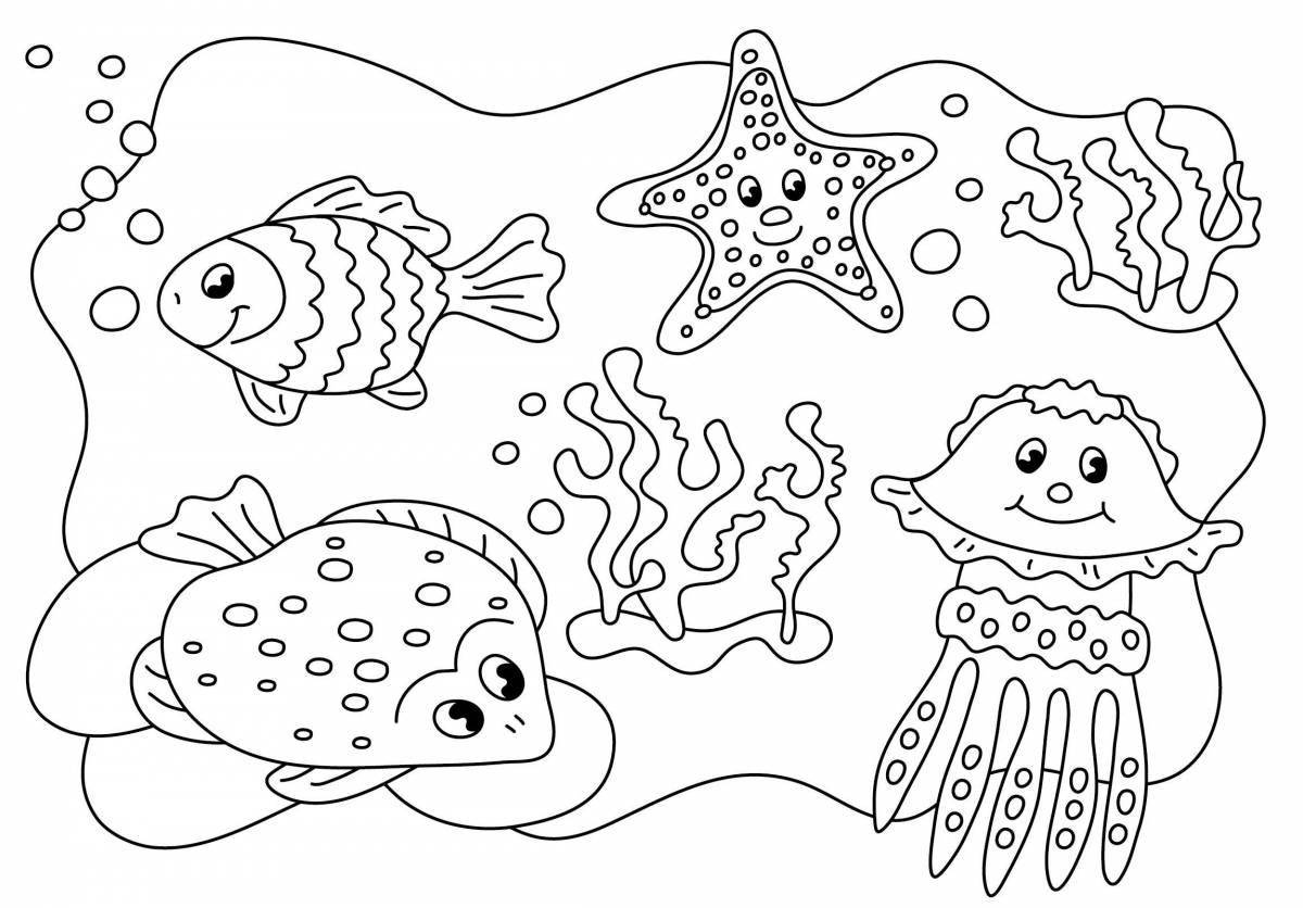 Очаровательная морская жизнь раскраска для детей 3-4 лет