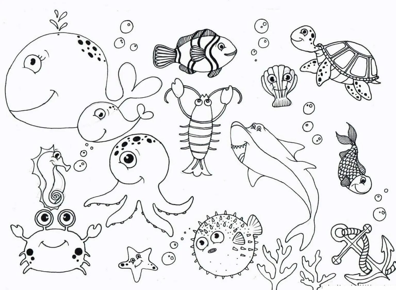 Колористическая морская жизнь раскраски для детей 3-4 лет