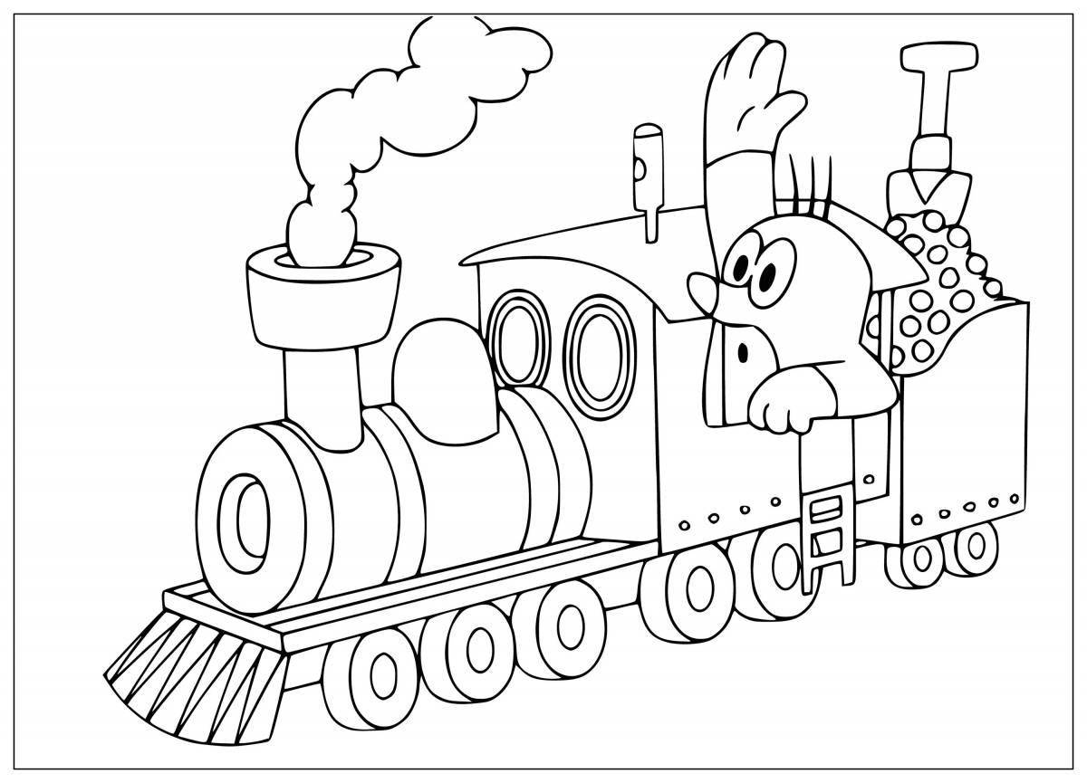 Playful train coloring page for preschoolers