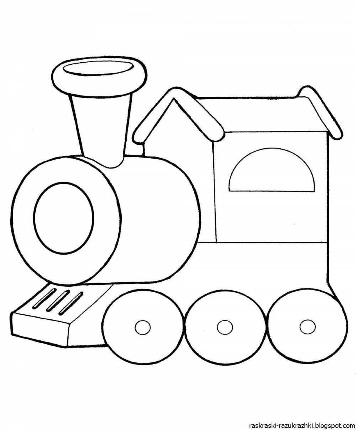 Раскраска поезда с красками для дошкольников