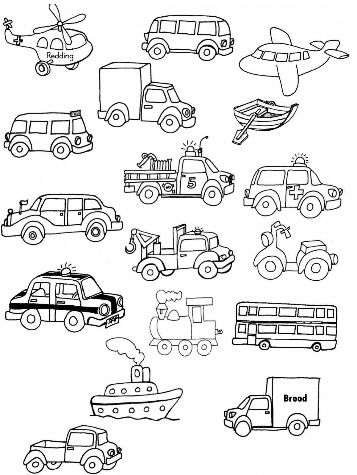 Adorable transport coloring book for kids