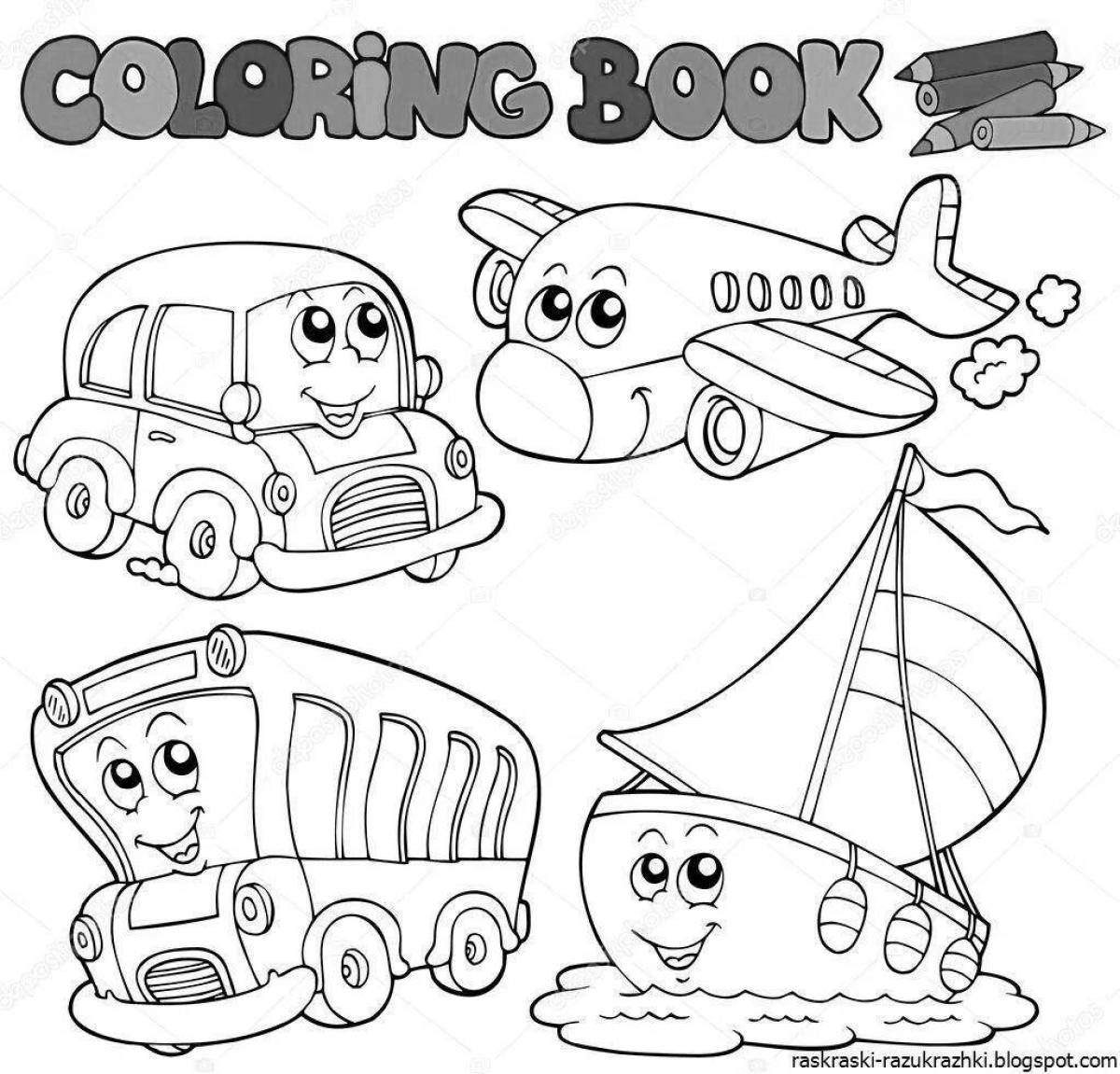 Exquisite transport coloring book for kids