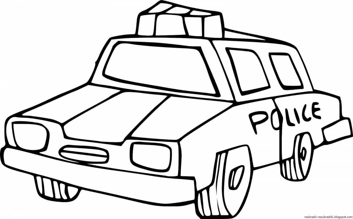 Colorful police car coloring page for 3-4 year olds