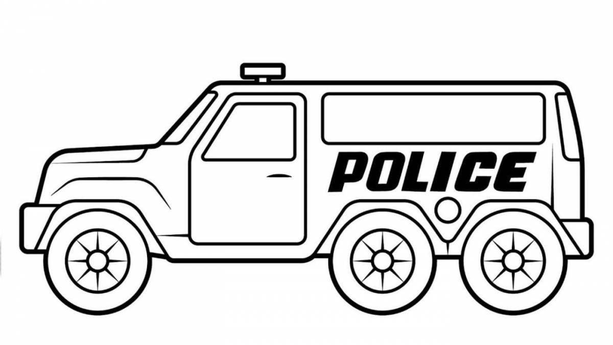 Bright police car coloring book for preschoolers