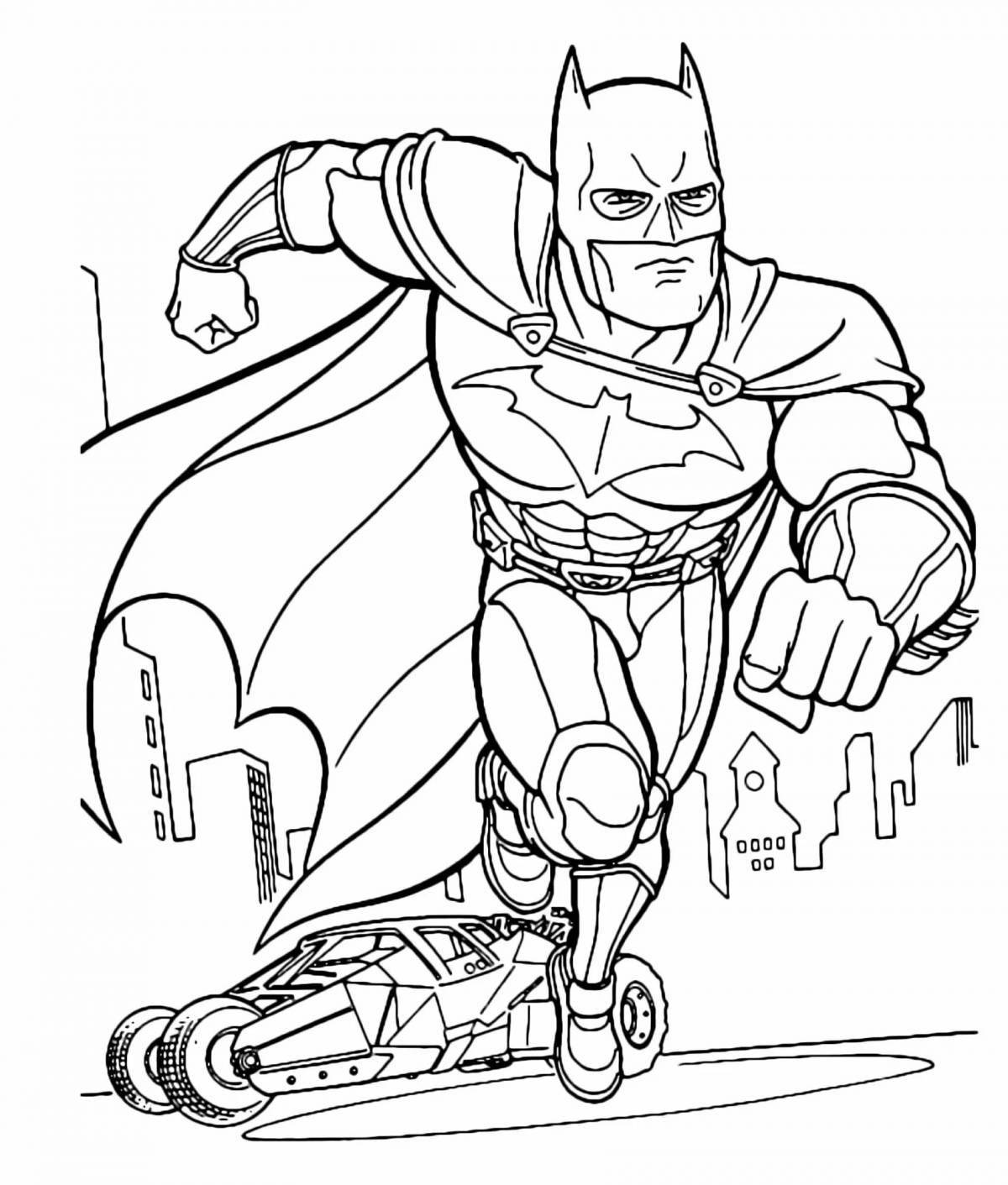 Playful superhero coloring page for 6-7 year olds