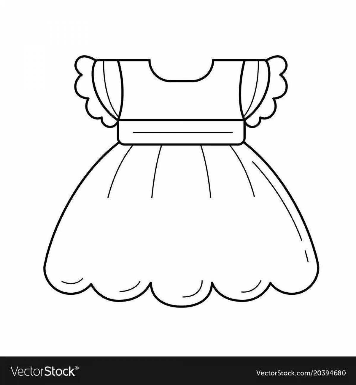 Coloring page of a bold doll dress for 3-4 year olds