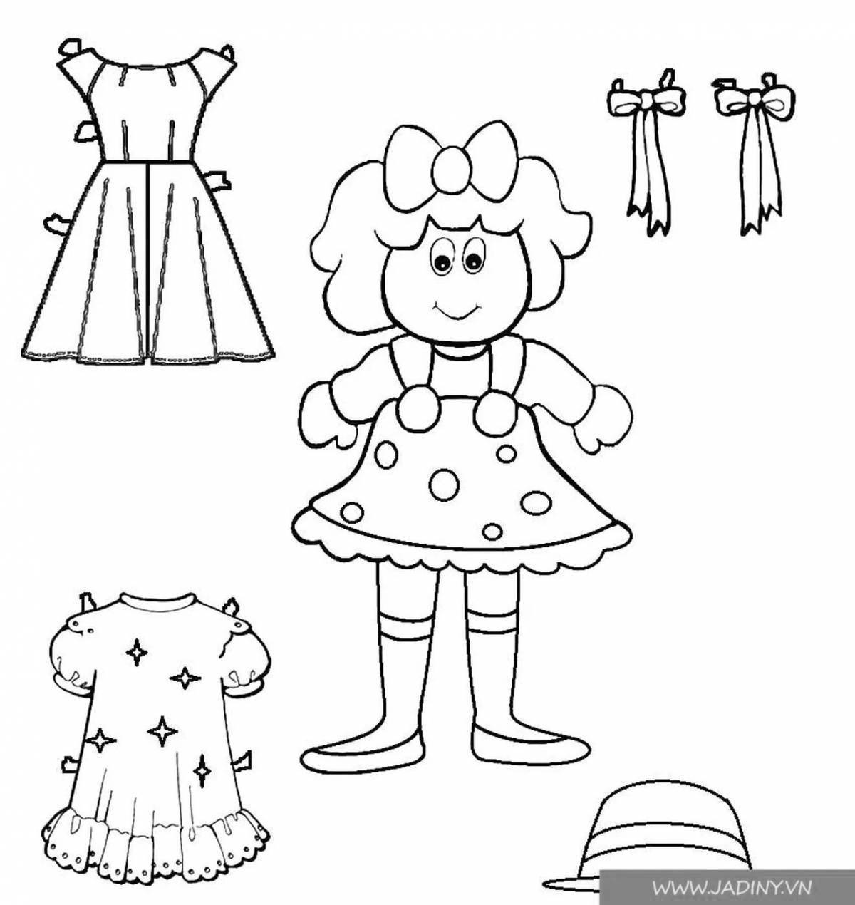 Раскраска сказочное кукольное платье для детей 3-4 лет