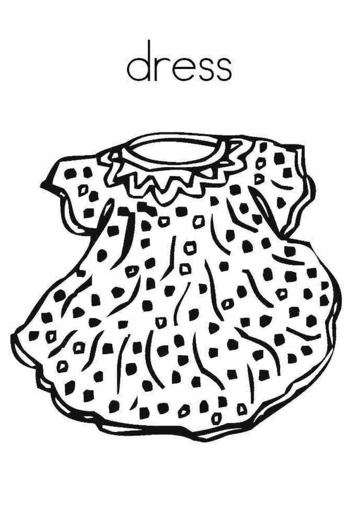 Fancy doll dress coloring page for children 3-4 years old