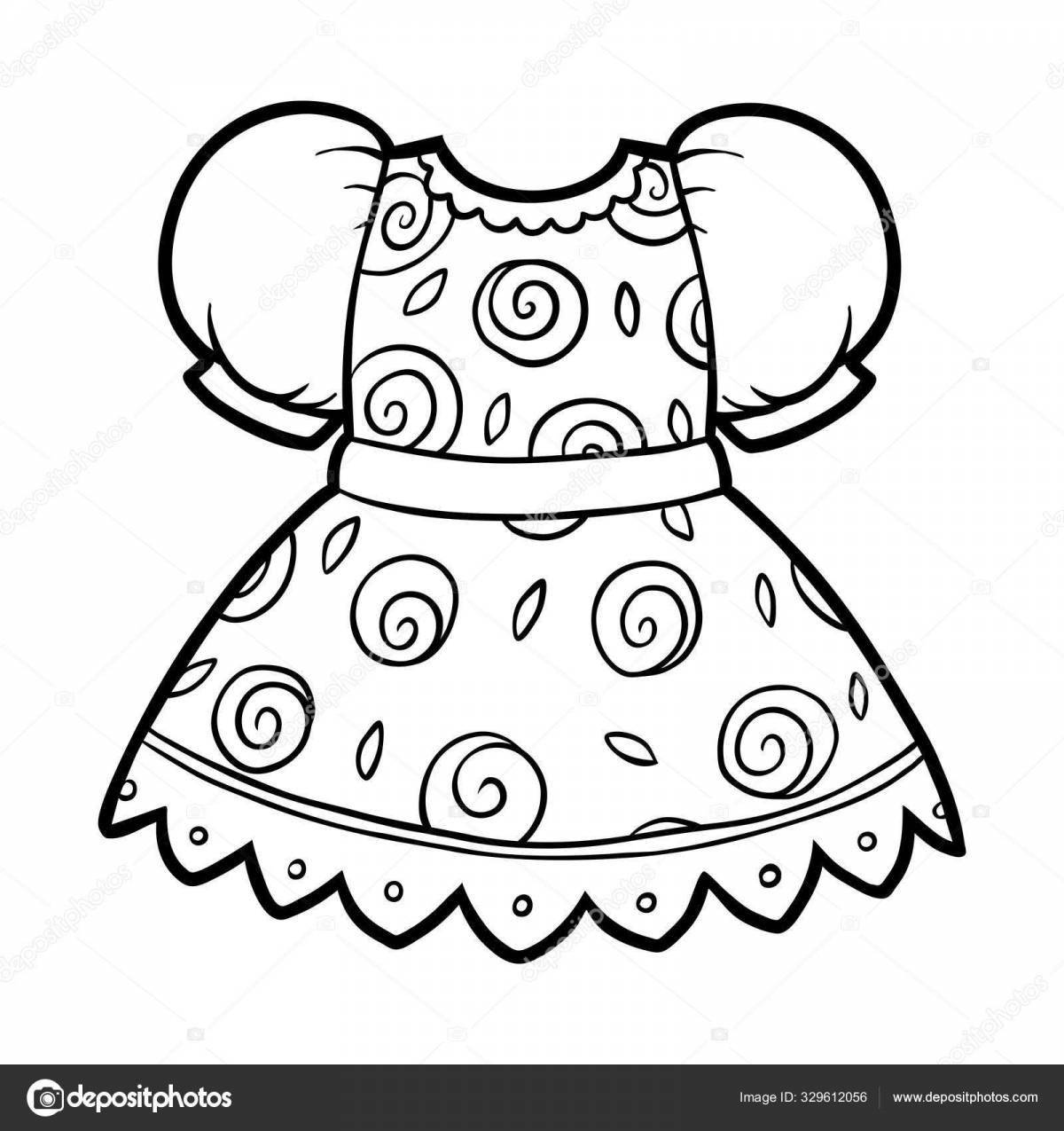 Раскраска кукольное платье с цветными брызгами для детей 3-4 лет