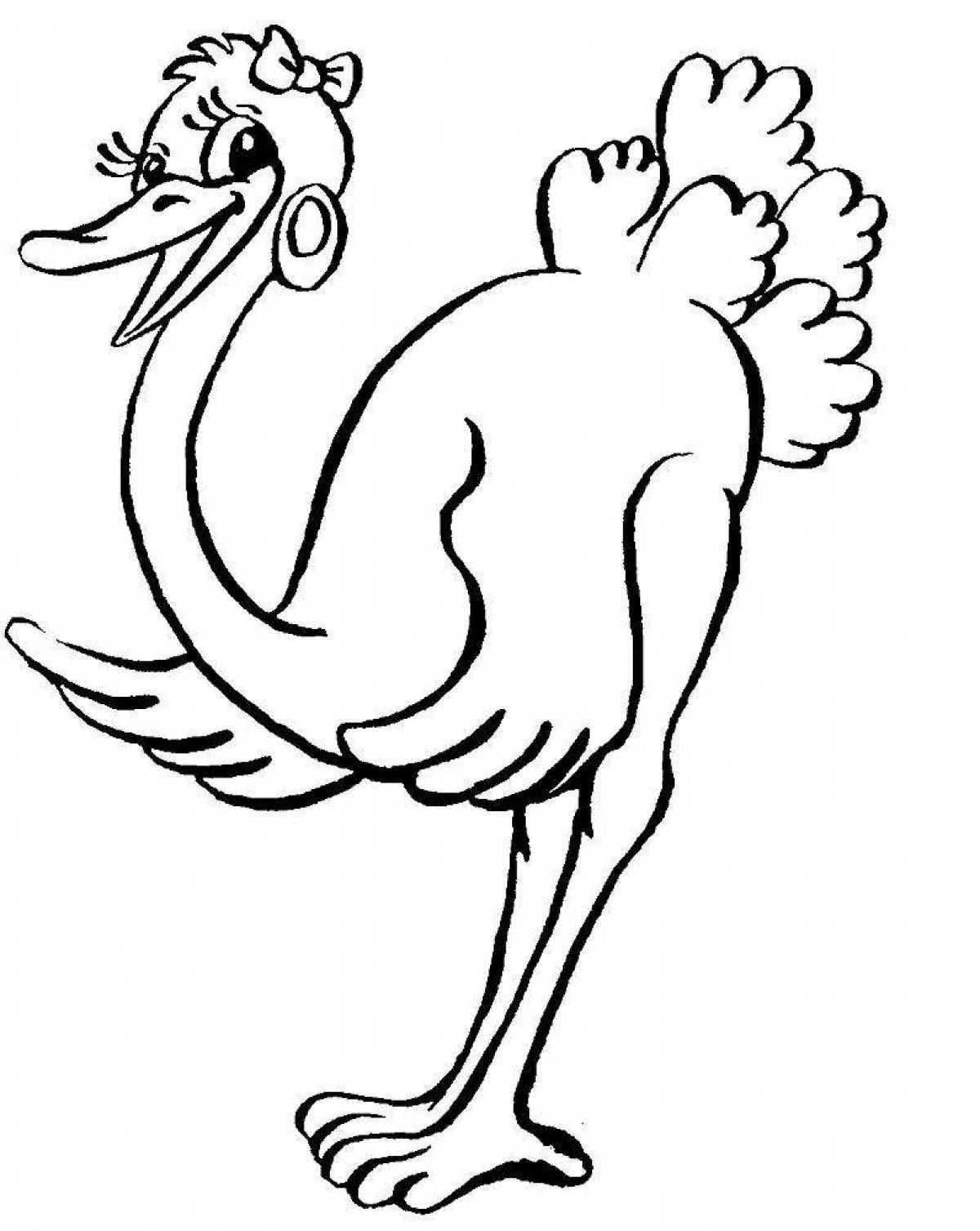 Playful ostrich coloring page for kids